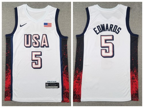 USA 5 Anthony Edwards Basketball Jersey White