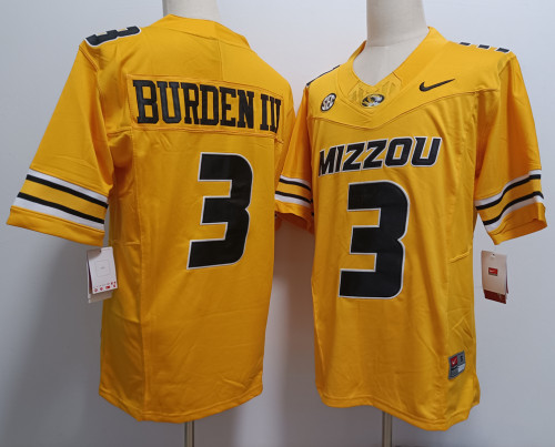 Missouri Tigers 3 Luther Burden III College Football Jersey Yellow