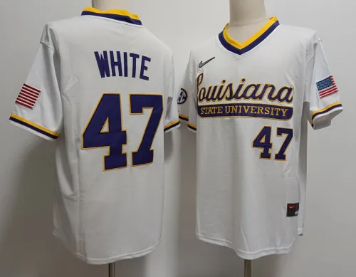 LSU Tigers 47 Tommy White College Baseball Jersey White
