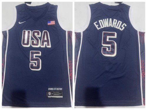 USA 5 Anthony Edwards Basketball Jersey Blue