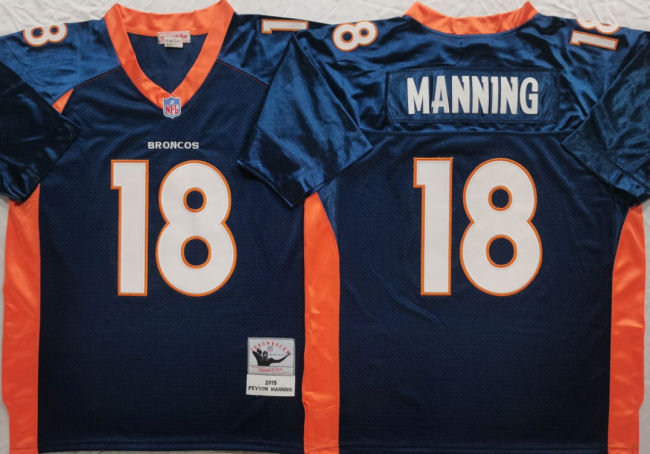 Denver Broncos 18 Peyton Manning Football Jersey Navy Blue Retro