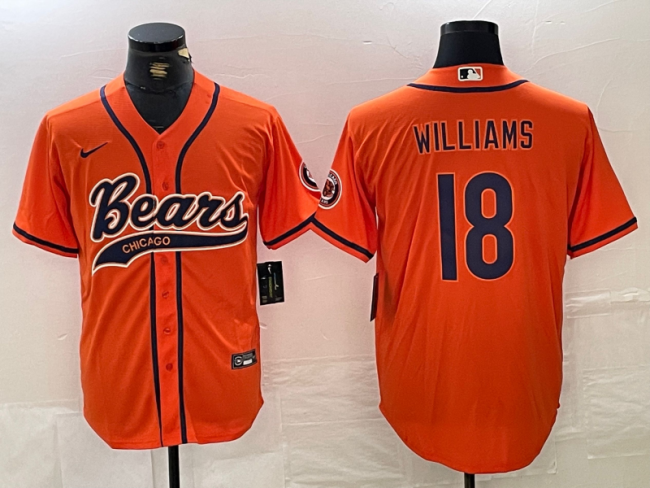 Chicago Bears 18 Caleb Williams MLB Jersey Orange