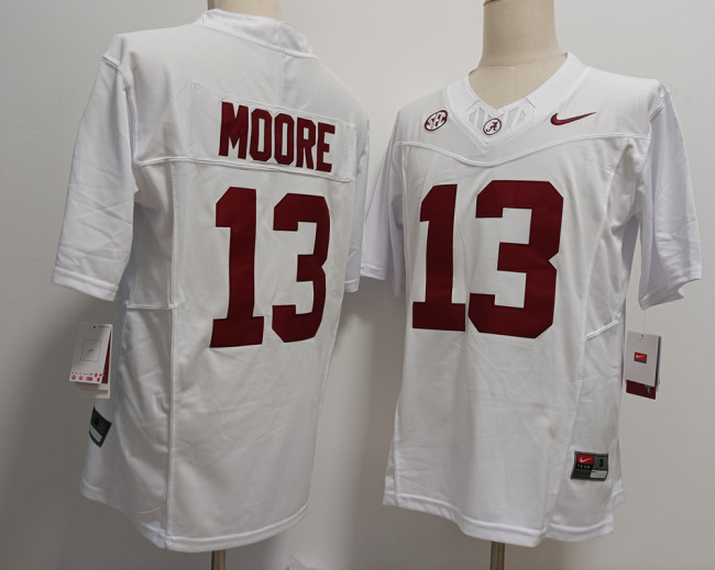 Alabama Crimson Tide 13 Malachi Moore College Football Jersey White Three Dynasties