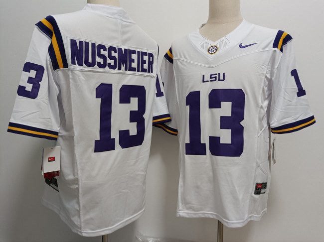 LSU Tigers 13 Garrett Nussmeier College Football Jersey White Three Dynasties