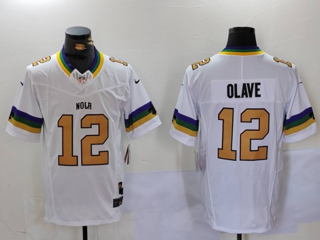 New Orleans Saints 12 Chris Olave Football Jersey White Three Dynasties