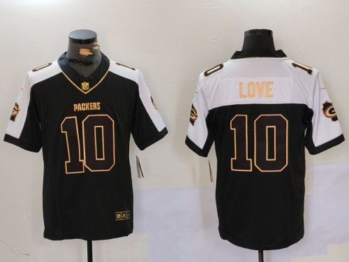 Green Bay Packers 10 Jordan Love Football Jersey Legend Black Grateful Gold