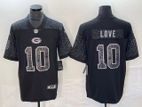 Green Bay Packers 10 Jordan Love Football Jersey Legend Black Reflector