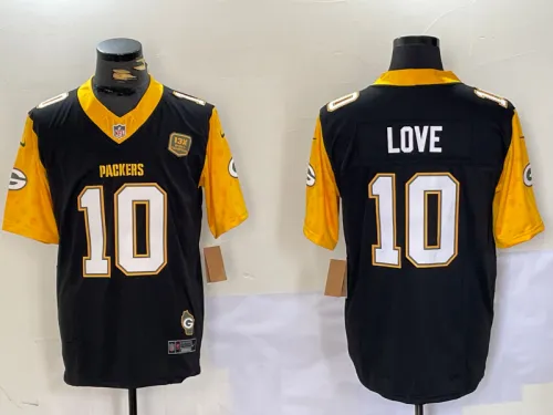 Green Bay Packers 10 Jordan Love Football Jersey Legend  Black Three Dynasties