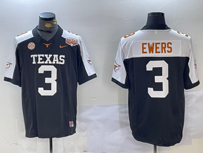 Texas Longhorns 3 Quinn Ewers College Football Jersey Black Three Dynasties