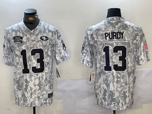 San Francisco 49ers 13 Brock Purdy Football Jersey Salute to Service Retired Arctic Camo