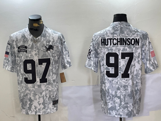 Detroit Lions 97 Aidan Hutchinson Football Jersey Salute to Service Retired Arctic Camo