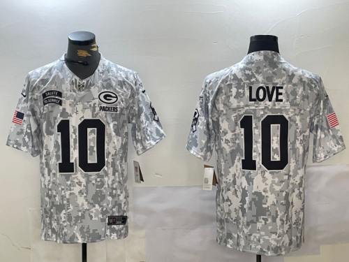 Green Bay Packers 10 Jordan Love Football Jersey Salute to Service Retired Arctic Camo