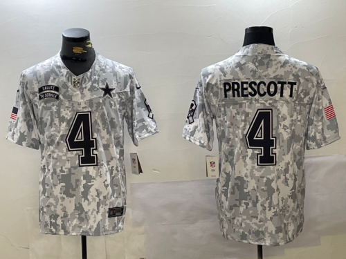 Dallas Cowboys 4 Dak Prescott Football Jersey Salute to Service Retired Arctic Camo