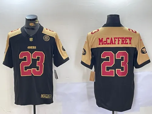 San Francisco 49ers 23 Christian McCaffrey Football Jersey Black Grateful Gold