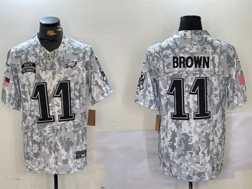 Philadelphia Eagles 11 A.J. Brown Football Jersey Salute to Service Retired Arctic Camo