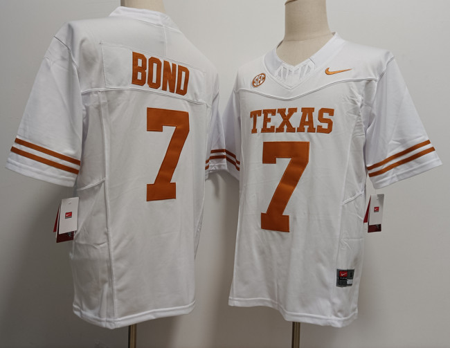 Texas Longhorns 7 Isaiah Bond College Football Jersey White Three Dynasties