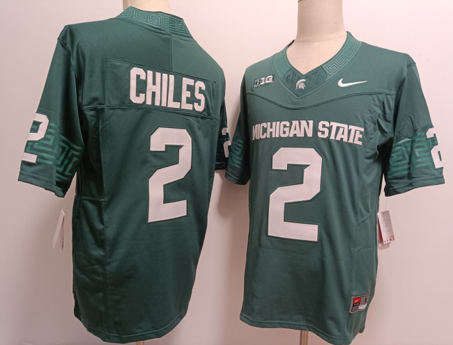 Michigan State Spartans 2 Aidan Chiles College Football Jersey Green Three Dynasties
