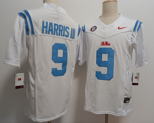 Ole Miss Rebels 9 Tre Harris III College Football Jersey White Three Dynasties
