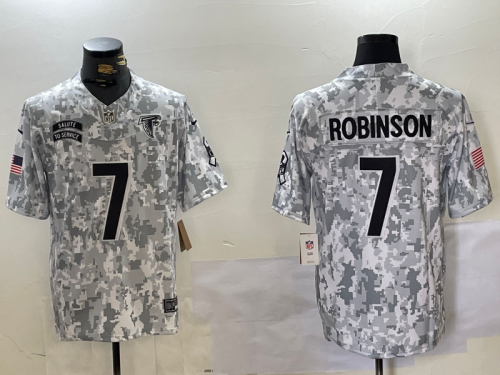 Atlanta Falcons 7 Bijan Robinson Football Jersey Salute to Service Retired Arctic Camo