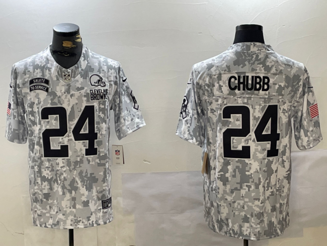 Cleveland Browns 24 Nick Chubb Football Jersey Salute to Service Retired Arctic Camo