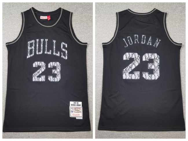 Chicago Bulls 23 Michael Jordan Basketball Jersey Black Retro snake pattern