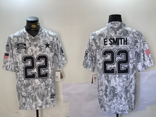 Dallas Cowboys 22  Emmitt Smith Football Jersey Salute to Service Retired Arctic Camo