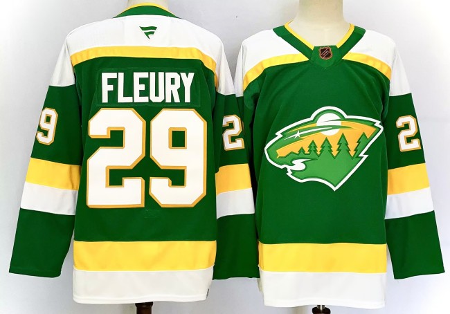 Fanatics Minnesota Wild 29 Marc-Andre Fleury Ice Hockey Jersey Green