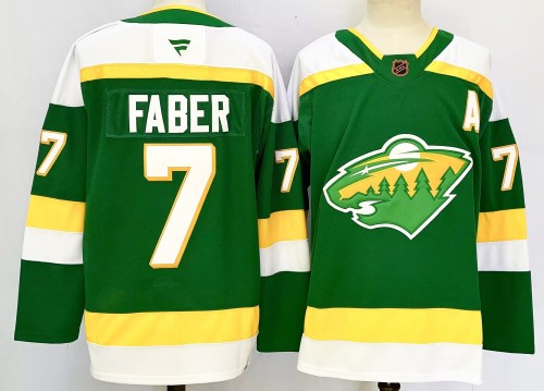 Fanatics Minnesota Wild 7 Brock Faber Ice Hockey Jersey Green