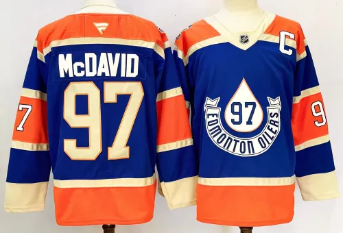 Fanatics Edmonton Oilers 97 Connor McDavid Ice Hockey Jersey Blue