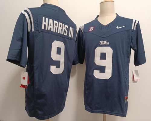 Ole Miss Rebels 9 Tre Harris III College Football Jersey Navy Blue Three Dynasties