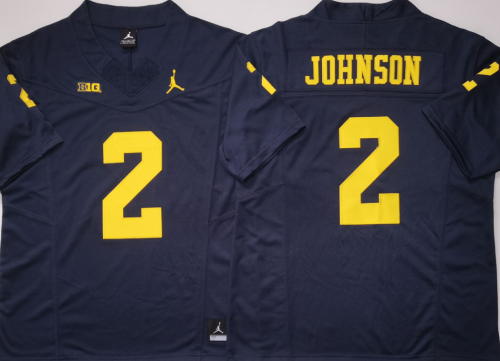 Michigan Wolverines 2 Will Johnson Coolege Football Jersey Navy Blue Three Dynasties