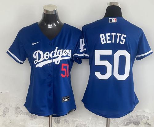 Women Nike Los Angeles Dodgers 50 Mookie Betts Baseball Jersey Blue