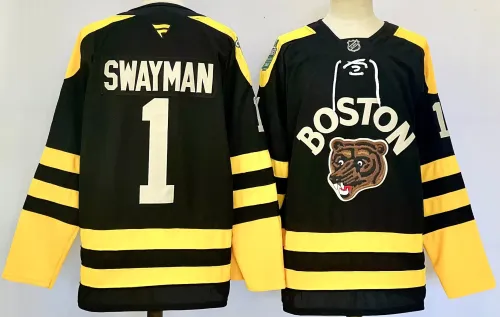 Fanatics Boston Bruins 1 Jeremy Swayman Ice Hockey Jersey Black