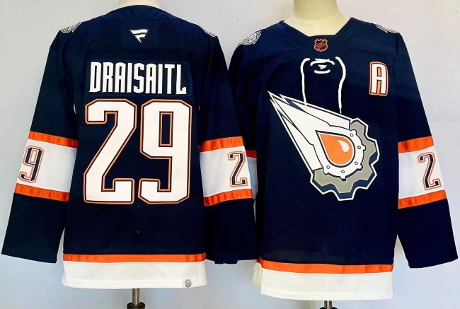 Fanatics Edmonton Oilers 29 Leon Draisaitl Ice Hockey Jersey Navy Blue