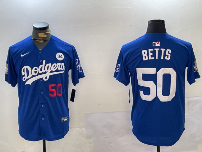 Nike Los Angeles Dodgers 50 Mookie Betts Baseball Jersey Blue 2024 World Series fashion