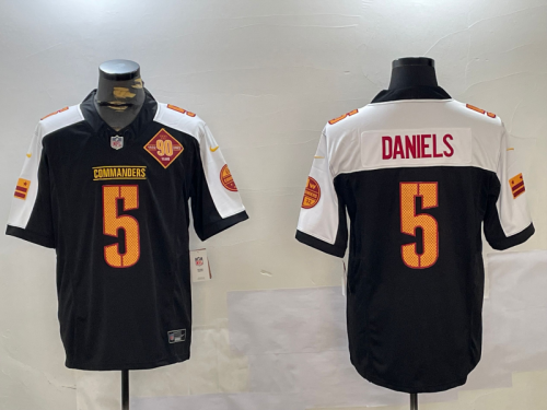 Washington Commanders 5 Jayden Daniels Football Jersey Black Three Dynasties