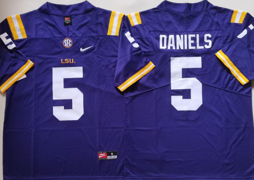 LSU Tigers 5 Jayden Daniels Coolege Football Jersey Purple