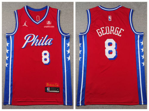 Jordan Philadelphia 8 Paul George Basketball Jersey Red