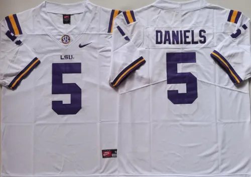 LSU Tigers 5 Jayden Daniels Coolege Football Jersey White Three Dynasties