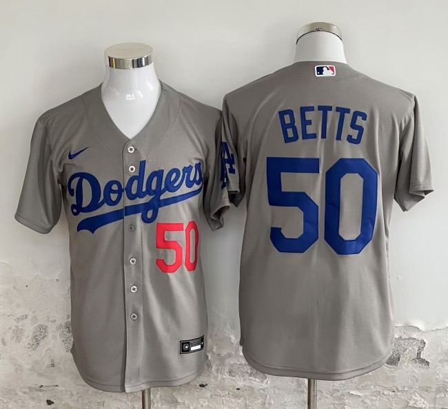 Nike Los Angeles Dodgers 50 Mookie Betts Baseball Jersey Gray