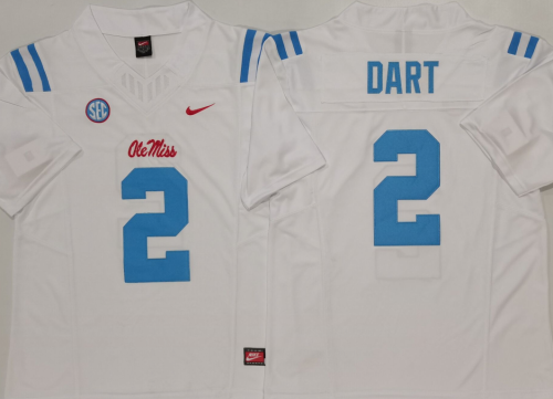Ole Miss Rebels 2 Jaxson Dart College Football Jersey White Three Dynasties