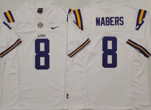 LSU Tigers 8 Malik Nabers Coolege Football Jersey White Three Dynasties