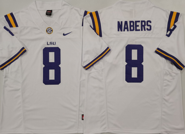 LSU Tigers 8 Malik Nabers Coolege Football Jersey White Three Dynasties