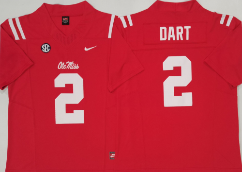 Ole Miss Rebels 2 Jaxson Dart College Football Jersey Red Three Dynasties