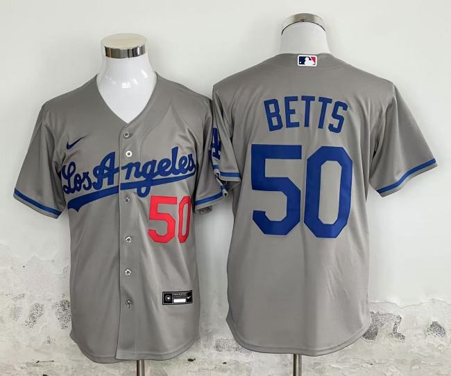 Nike Los Angeles Dodgers 50 Mookie Betts Baseball Jersey Gray