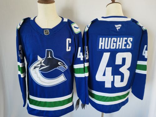 Fanatics Vancouver Canucks 43 Quinn Hughes Ice Hockey Jersey Blue