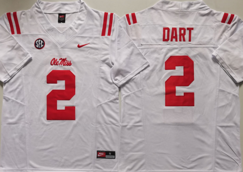 Ole Miss Rebels 2 Jaxson Dart College Football Jersey White Three Dynasties