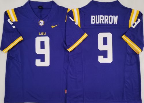LSU Tigers 9 Joe Burrow Coolege Football Jersey Purple Three Dynasties
