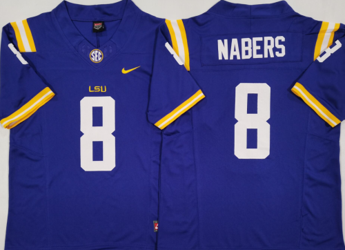 LSU Tigers 8 Malik Nabers Coolege Football Jersey Purple Three Dynasties