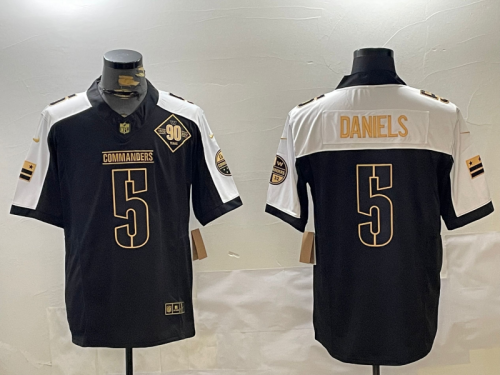 Washington Commanders 5 Jayden Daniels Football Jersey Black Three Dynasties